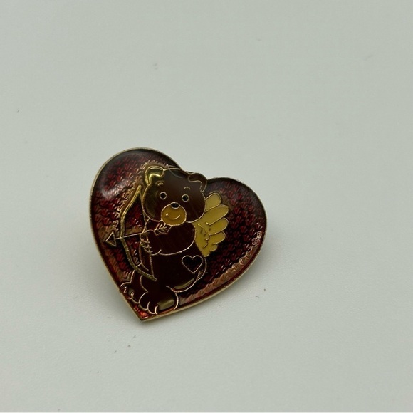 Small Brown Cupid Bear with Arrow and Angel Wings in Red Heart Shaped Enamel Pin - Picture 5 of 7